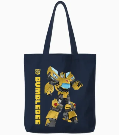 Transformers Bumblebee Autobots Epic Pose Portrait T-Shirt, Black Tote Bags - Navy
