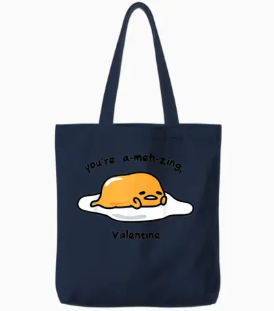 Gudetama the Lazy Egg A-Meh-Zing Valentine Tote Bags - Navy