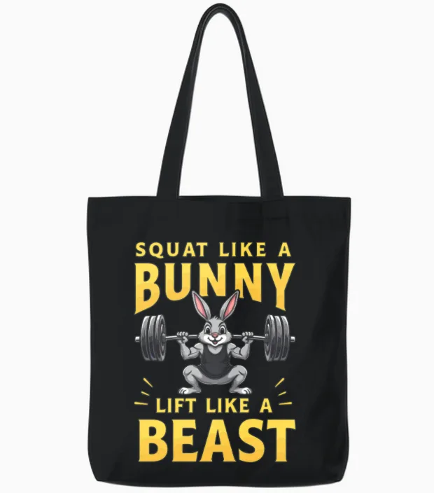 Fitness Bunny Gym Workout Rabbit Bodybuilding Tote Bags in Black