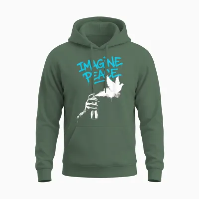 Imagine Peace Spray Paint Dove Urban Art Style Unisex Hoodie - Military Green