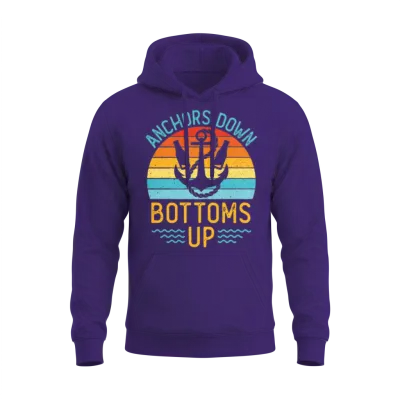 Anchors Down Bottoms Up Funny Boating Drinking Unisex Hoodie - Purple