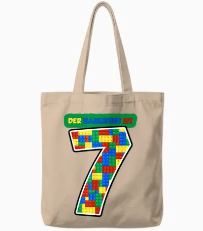 Junge 7. Geburtstag Bausteine 7 Jahre Kind Klemmbausteine Tote Bags - Natural