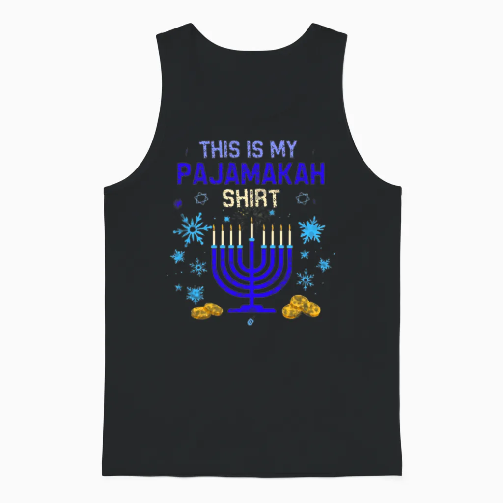 Pajamakka Shirt | Funny Hanukkah Pajamas Menorah Unisex Tank Top in Black