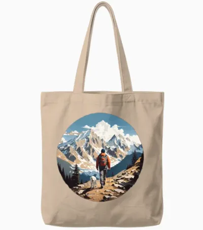Man Hiking with Dog Tote Bags - Natural