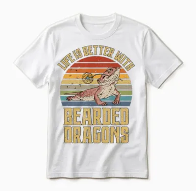 Bearded Dragon Retro Unisex T-Shirt - White