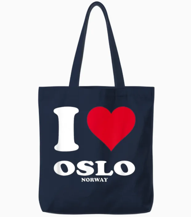 Red Heart I Love Oslo Tote Bags in Navy