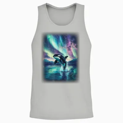 Orca T with a Northern Lights Orca T-Shirt, Black Unisex Tank Top - Ash