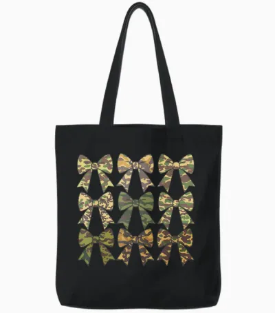 Camouflage Old Camo Bow Camo Coquette Bow Hunting Women Girl Tote Bags - Black