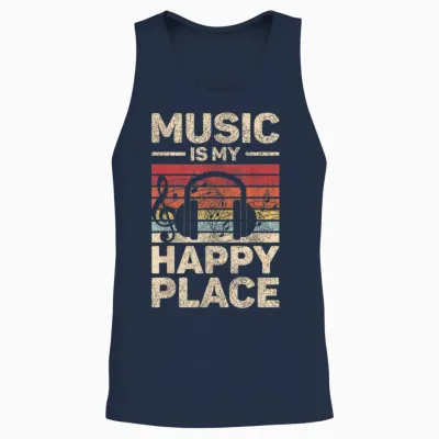 Music Is My Happy Place Musician Outfit Edm Music Lovers Dj Unisex Tank Top - Navy