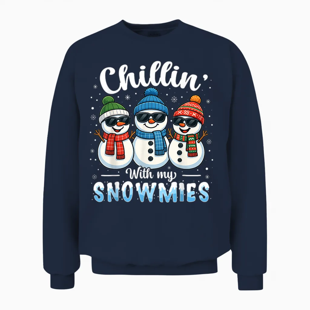 Chillin with My Snowmies Funny Snowman Christmas Kids Boys Unisex Sweatshirt in Navy