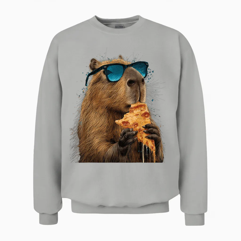 Capybara Essen Pizza Lustig Niedlich Unisex Sweatshirt in Ash