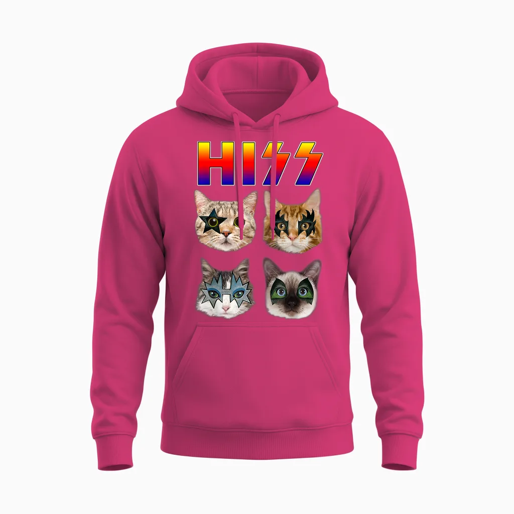 Hiss Funny Cats Kittens Rock Rockin Short Sleeve T-Shirt Gift Tee Pun Unisex Hoodie in Heliconia