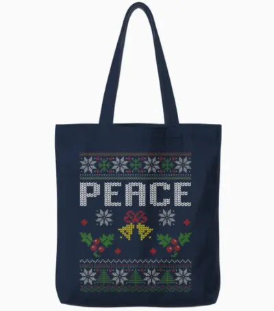 Peace I Come in Peace Couple Matching Ugly Christmas Tote Bags - Navy