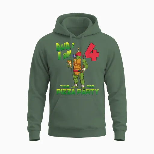 Mademark X Teenage Mutant Ninja Turtles - Dude I Am 4 Years Old Raph Pizza Birthday Party Unisex Hoodie - Military Green