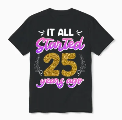 Married 25 Years 25th Wedding Anniversary Unisex T-Shirt - Black