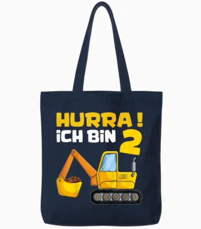 Hurra Ich Bin 2. Geburtstag Jungen Shirts, Zwei Jahre Bagger Tote Bags - Navy
