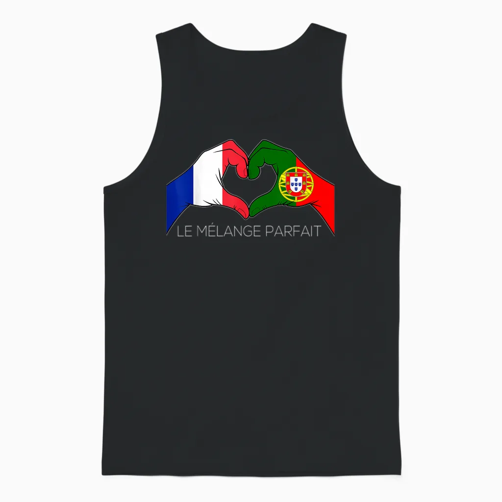France and Portugal French Portuguese Le Mélange Parfait Coeur T-Shirt, Black, S Unisex Tank Top in Black