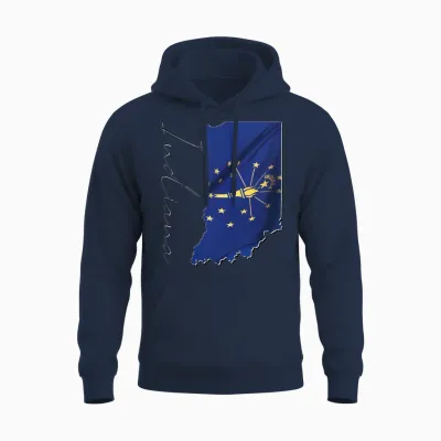 Indiana State Flag in Indiana State Map In Unisex Hoodie - Navy