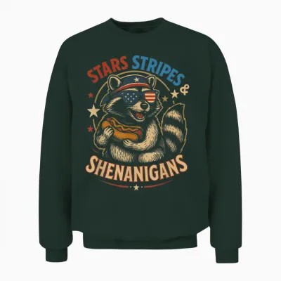Stars Stripes and Shenanigans Funny Raccoon 4th of July Unisex Sweatshirt - Forest
