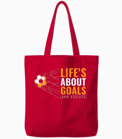 Life’s About Goals and Assists Funny Quote Youth Soccer Tote Bags - Red