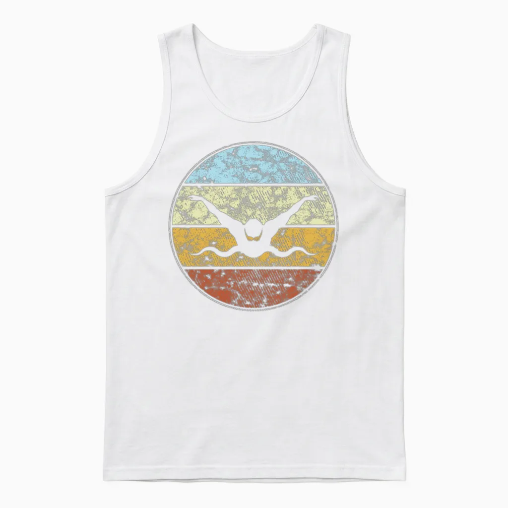 Swimming Retro Unisex Tank Top in White