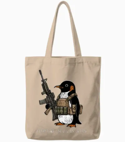 Flight Was Never an Option Tactical Penguin Funny Bird Meme Tote Bags - Natural