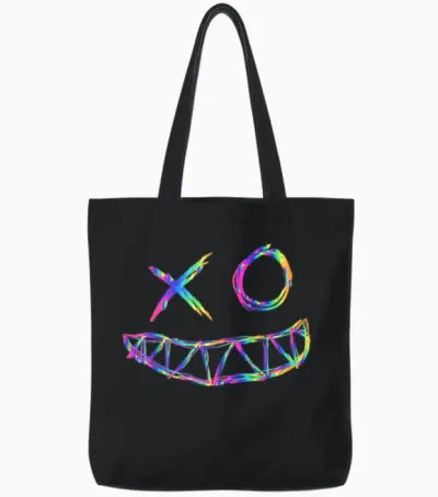 Rainbow Rave Face T-Shirt, Black Tote Bags - Black