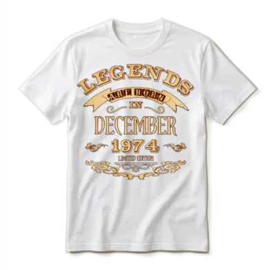 Legends Are Born in December 1974 Unisex T-Shirt - White