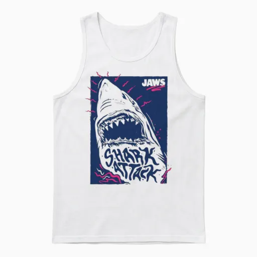 Jaws Shark Attack Unisex Tank Top in White
