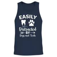 Easily Distracted by Dogs and Teeth Funny Dental Unisex Tank Top - Navy – 2
