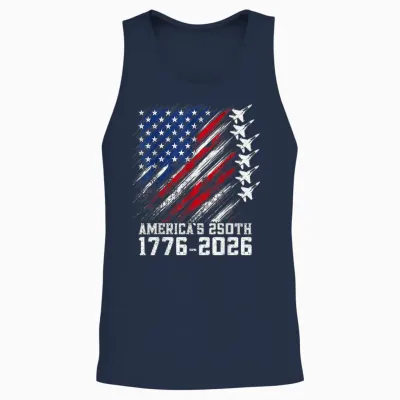 250 Year American Anniversary Fighter Jets 4th of July Boys Unisex Tank Top - Navy