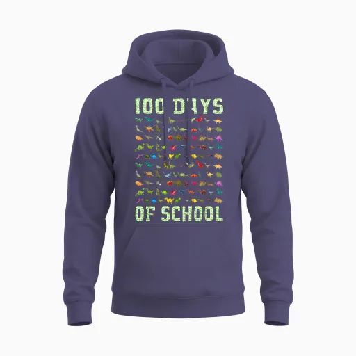 100 Days of School Dinosaur 100 Days Smarter 100th Day Unisex Hoodie in Heather Sport Dark Navy