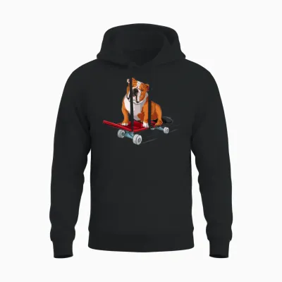 English Bulldog - English Bulldog on a Skateboard Unisex Hoodie - Black