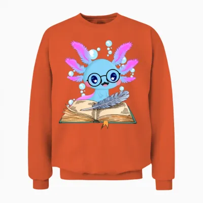 Read Book Axolotl Reading Books Lizard Unisex Sweatshirt - Orange