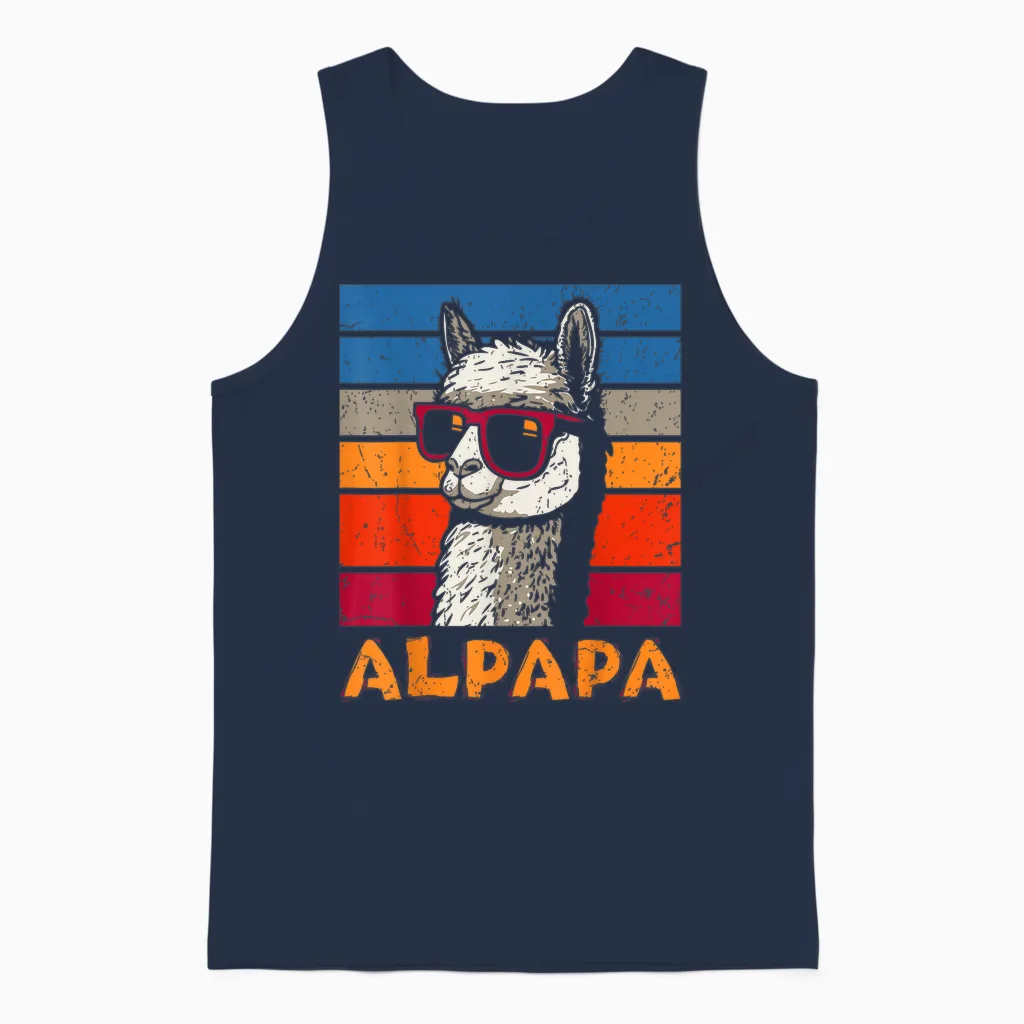Funny Dad Alpapa Llama Alpaca Father's Day Gift T-Shirt, Black, S Unisex Tank Top in Navy