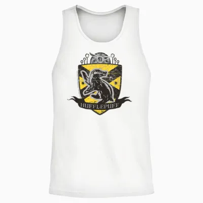 Harry Potter Hufflepuff Quidditch Shield Aged T-Shirt, Grey, S Unisex Tank Top - White