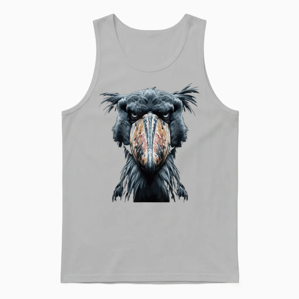 Majestic Shoebill Storks Portrait T-Shirt, Black Unisex Tank Top in Ash