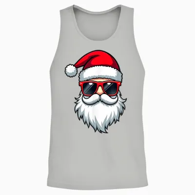 Cool Santa in Sunglasses Christmas Modern Holiday Art Tee T-Shirt, Black, S Unisex Tank Top - Ash