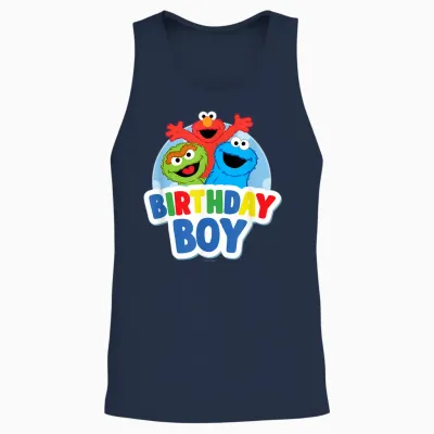Sesame Street Elmo Oscar Cookie Monster Birthday Boy Unisex Tank Top - Navy