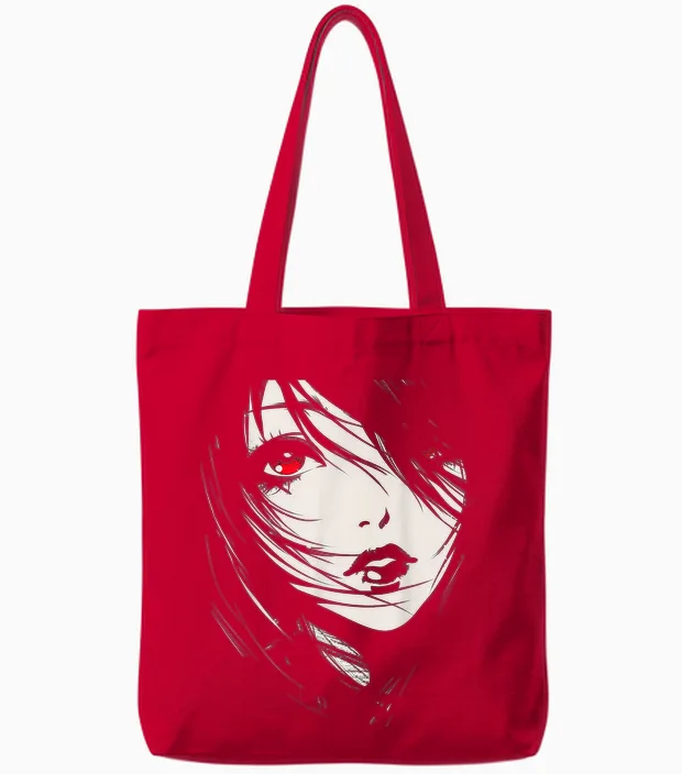 Anime Manga Graphic Illustration Anime T-Shirt, Black, S Tote Bags in Red