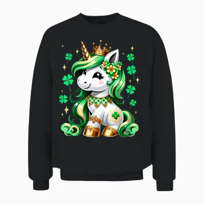 Cute Unicorn Shamrock St Patricks Day Girls Kids Lepricorn Unisex Sweatshirt - Black
