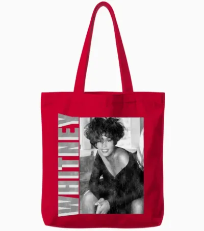 Whitney Houston Photo Black and White and Name Tag Tote Bags - Red