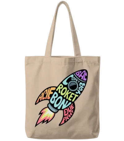 Retro Rocket Tote Bags - Natural