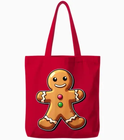 Gingerbread Man Christmas Cookie Baking Holiday Tote Bags - Red