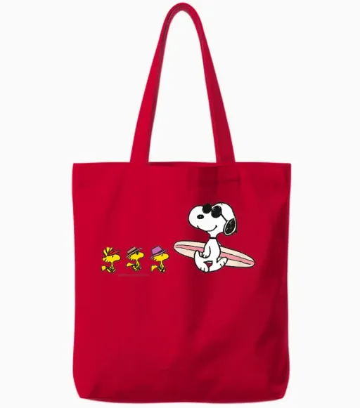 Peanuts - Snoopy Woodstock Surfboard Tote Bags in Red