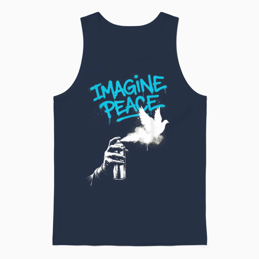 Imagine Peace Spray Paint Dove Urban Art Style Unisex Tank Top in Navy