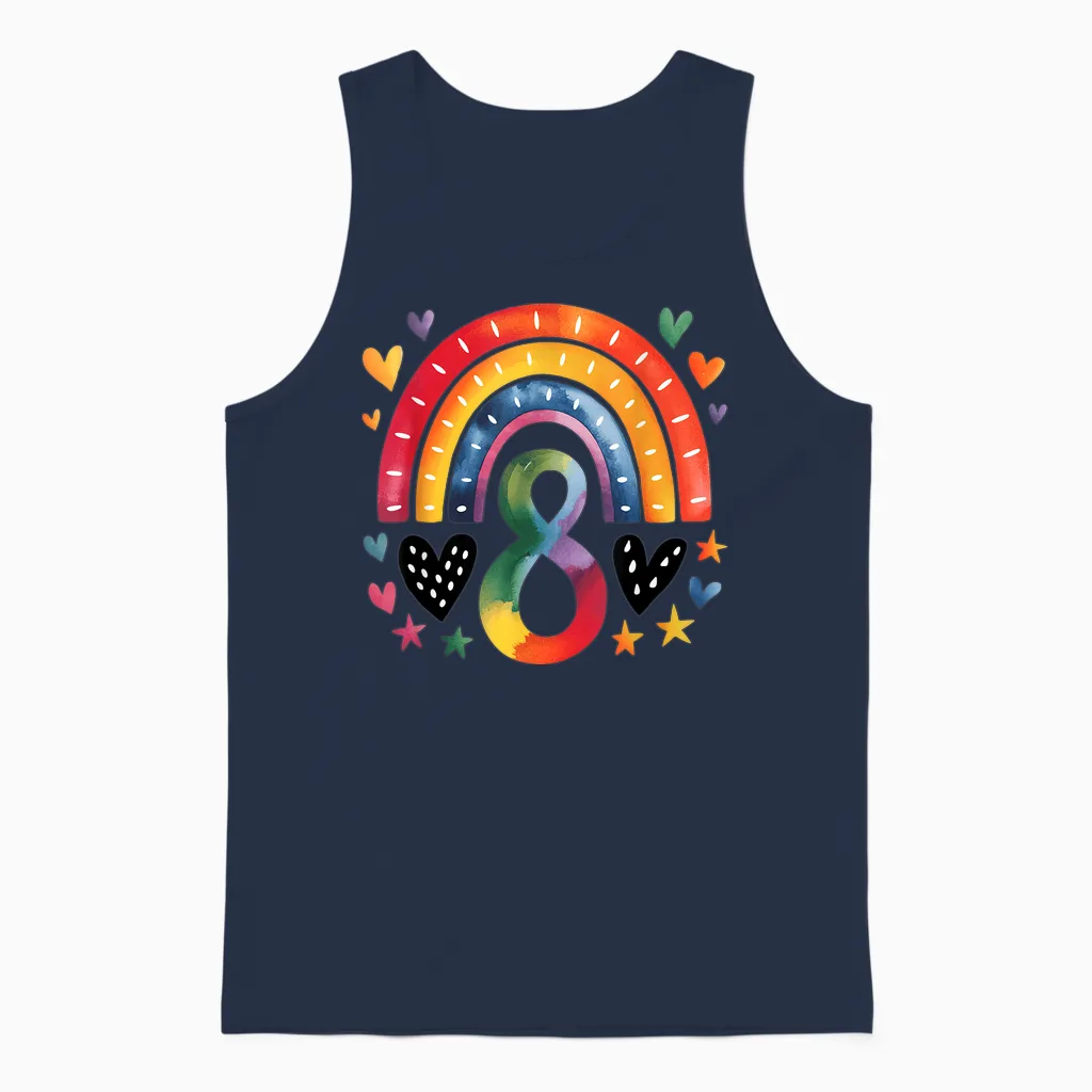 Ich Bin Schon Echt - Rainbow 8th Birthday Girl's T-Shirt, White Unisex Tank Top in Navy