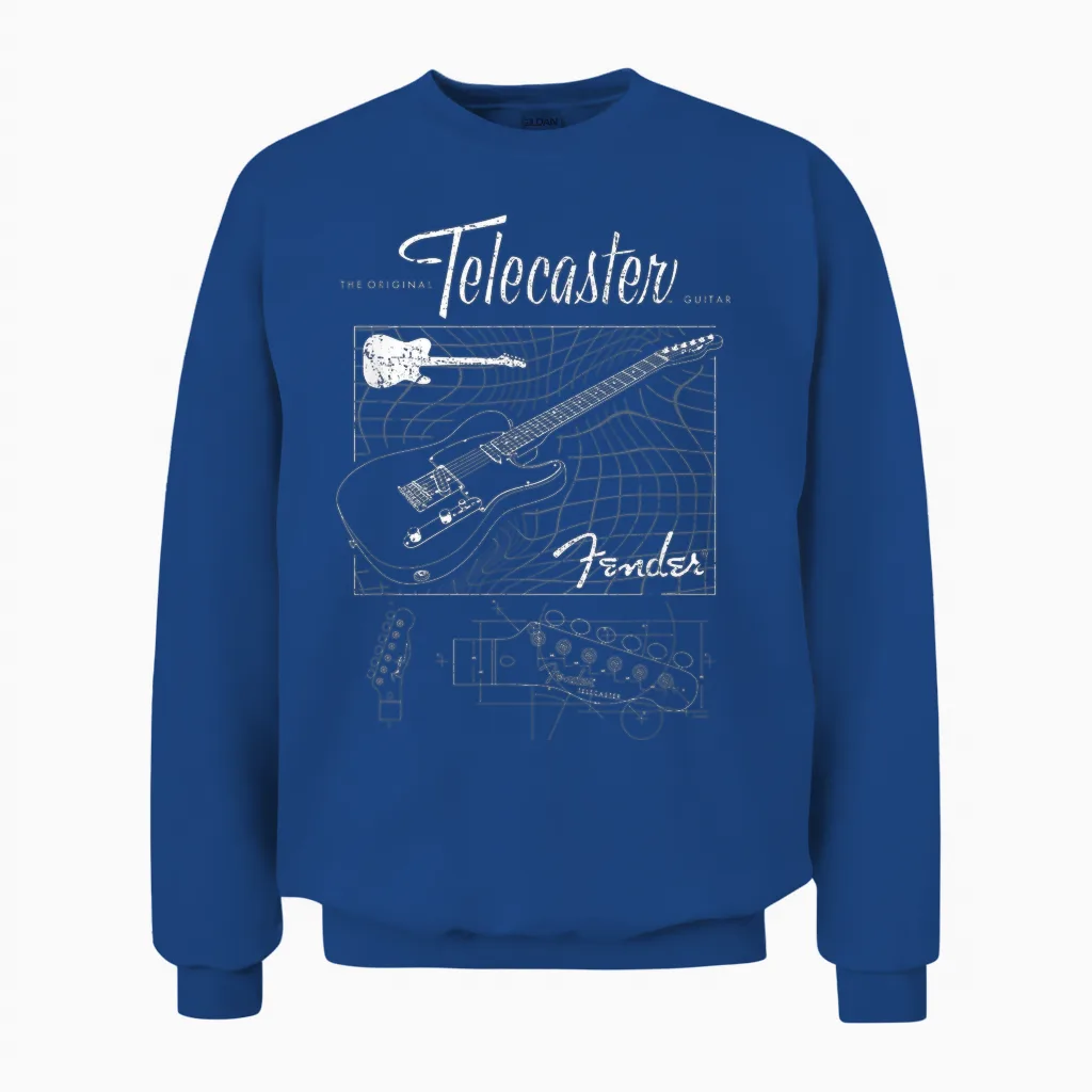 Fender the Original Telecaster Guitar Schematic Unisex Sweatshirt in Royal