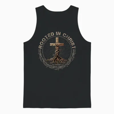 Rooted in Christ Shirt, Jesus Shirts, Christian Cross Unisex Tank Top - Black