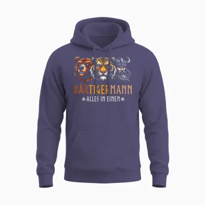 Bärtigermann Alles in Ein Bear Tiger Man Viking Unisex Hoodie - Heather Sport Dark Navy